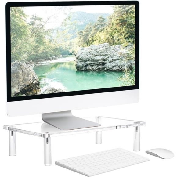 Acrylic Monitor Stand - 10mm Clear Platform - 14.5''(L) x 9''(W) x 3.4''(H) - Picture 1 of 7